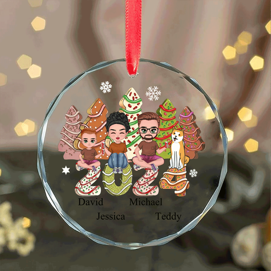 Custom Family Christmas Crystal Glass Ornament | Changeable Names and Customizable Figures